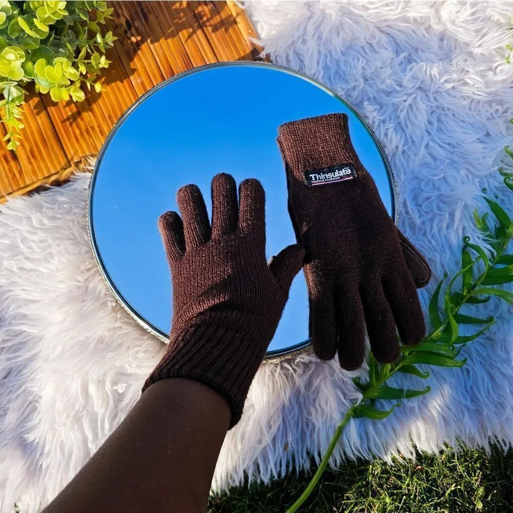Thinsulate Thermal Brown Insulated Acrylic Blend Suede Lether Detail Unisex Glov
